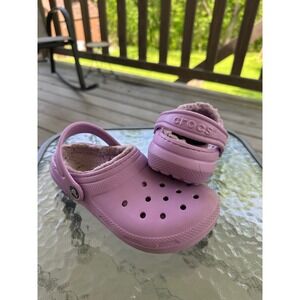 Crocs Classic Lined Clog Lavender Fuzzy Warm Slip On Shoes Junior Size 3